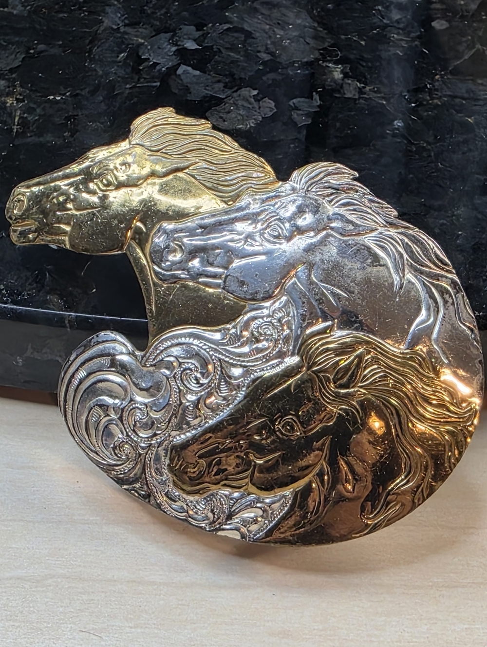Vintage Crumrine 50th Anniversary Horse Belt Buckle - 1948-1998 - Unisex